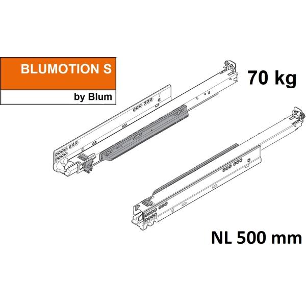 MOVENTO mit BLUMOTION S, Vollauszug für Holzschubkasten, 70 kg, NL=500mm, ohne Kupplungen, für TIP-ON-Blumotion, 766H5000S